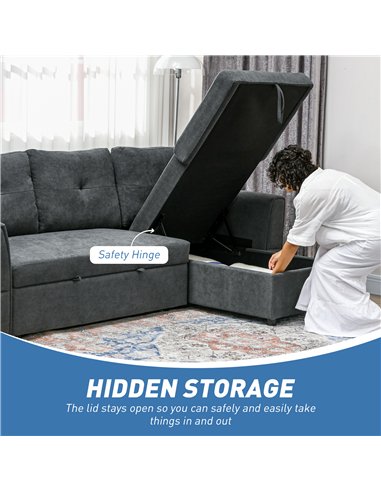 HOMCOM 3 Seater Sofa Bed, L Shaped Pull Out Sofa Bed with Storage, Convertible Click Clack Settee Sectional Sleeper Futon for Li