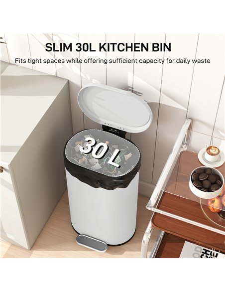 HOMCOM 30 L Modern Curved Kitchen Bin - Cream