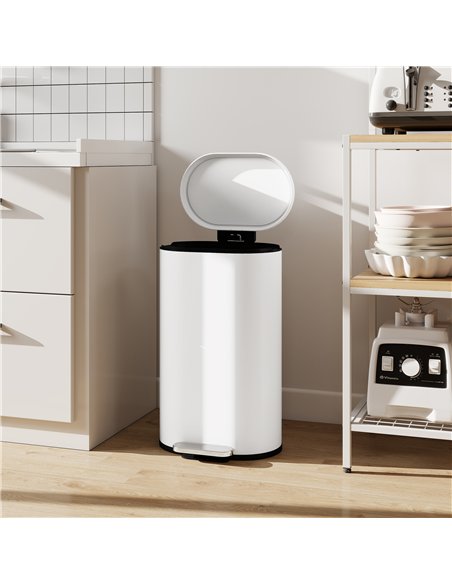 HOMCOM 30 L Modern Curved Kitchen Bin - Cream