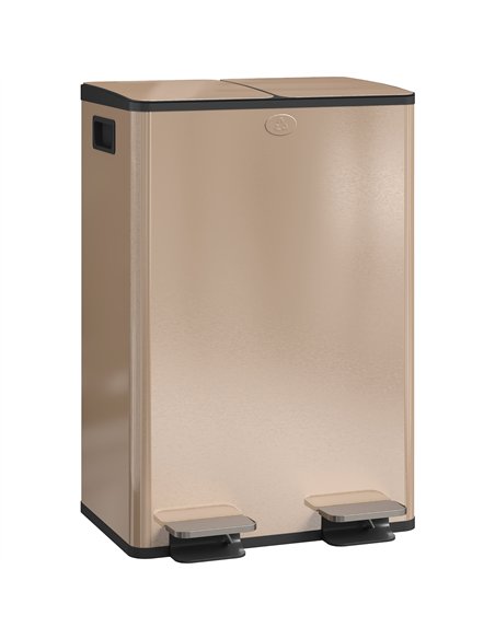 HOMCOM 56L Dual Compartment Stainless Steel Bin, with Deodoriser Holders - Gold Tone