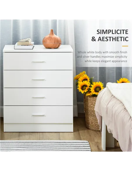 HOMCOM Chest of Drawers, 4 Drawers Storage Cabinet with Metal Rails, Anti-Tip for Playroom, Nursery Room, Hallway, etc