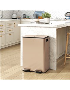 HOMCOM 56L Dual Compartment Stainless Steel Bin, with Deodoriser Holders - Gold Tone 2