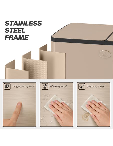HOMCOM 56L Dual Compartment Stainless Steel Bin, with Deodoriser Holders - Gold Tone