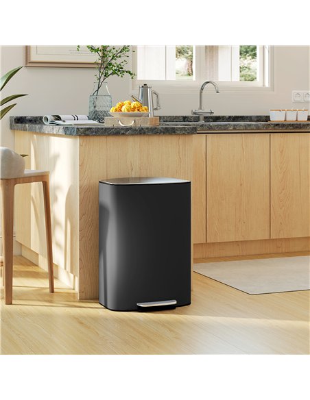 HOMCOM 50L Kitchen Bin with Soft-Close Lid and Stay-Open Function, Stainless Steel Pedal Bin with Removable Inner Bucket, Carry 