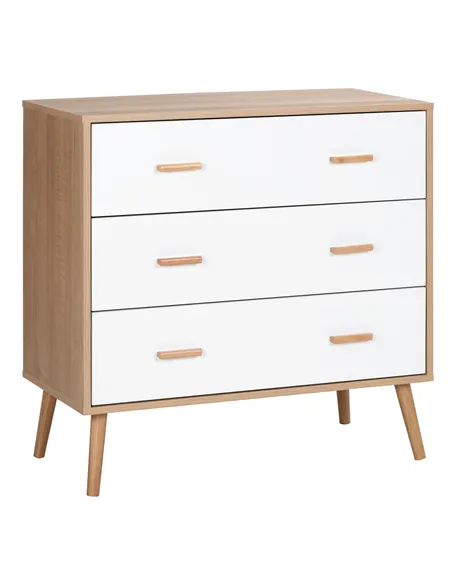 HOMCOM Chest of Drawers with 3 Drawers, Bedroom Cabinet, Storage Organizer for Living Room, White and Natural