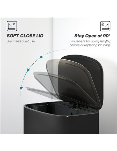 HOMCOM 50L Kitchen Bin with Soft-Close Lid and Stay-Open Function, Stainless Steel Pedal Bin with Removable Inner Bucket, Carry 