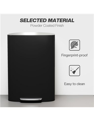 HOMCOM 50L Kitchen Bin with Soft-Close Lid and Stay-Open Function, Stainless Steel Pedal Bin with Removable Inner Bucket, Carry 
