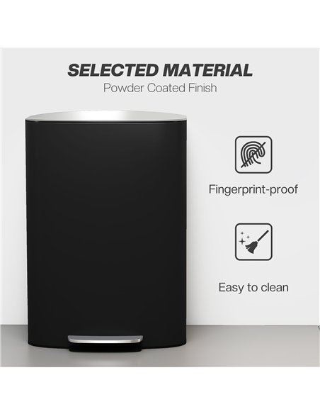 HOMCOM 50L Kitchen Bin with Soft-Close Lid and Stay-Open Function, Stainless Steel Pedal Bin with Removable Inner Bucket, Carry 