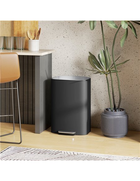 HOMCOM 50L Kitchen Bin with Soft-Close Lid and Stay-Open Function, Stainless Steel Pedal Bin with Removable Inner Bucket, Carry 