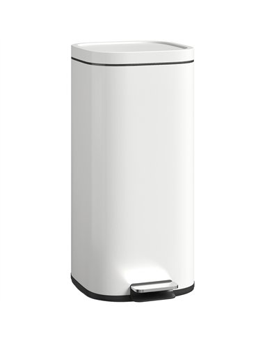 HOMCOM 30L Kitchen Bin, Compact Pedal Bin with Soft-Close and Stay-Open Lid, Removable Bucket for Kitchen, Home, Office, Cream