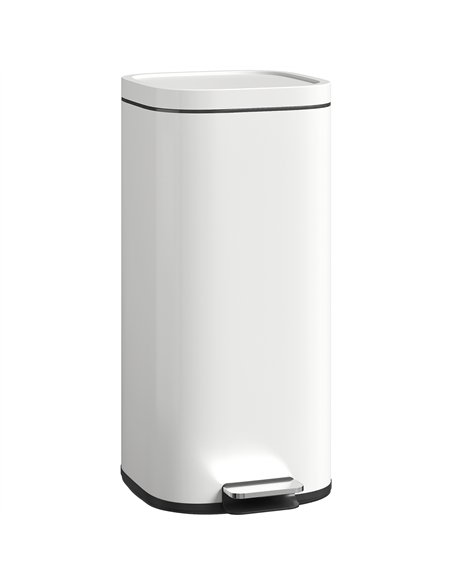 HOMCOM 30L Kitchen Bin, Compact Pedal Bin with Soft-Close and Stay-Open Lid, Removable Bucket for Kitchen, Home, Office, Cream