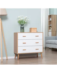 HOMCOM Chest of Drawers with 3 Drawers, Bedroom Cabinet, Storage Organizer for Living Room, White and Natural 2