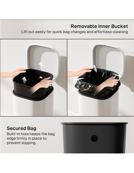 HOMCOM 30L Kitchen Bin, Compact Pedal Bin with Soft-Close and Stay-Open Lid, Removable Bucket for Kitchen, Home, Office, Cream