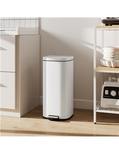 HOMCOM 30L Kitchen Bin, Compact Pedal Bin with Soft-Close and Stay-Open Lid, Removable Bucket for Kitchen, Home, Office, Cream