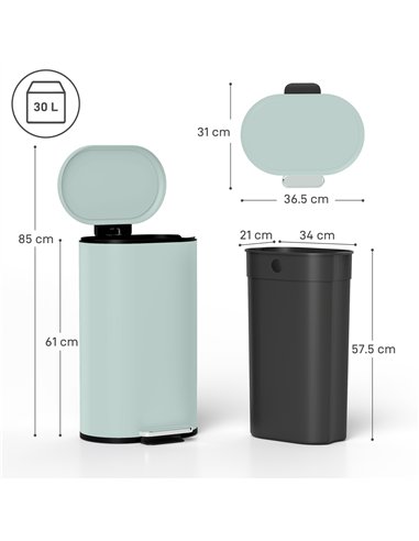 HOMCOM 30 L Modern Curved Kitchen Bin - Green