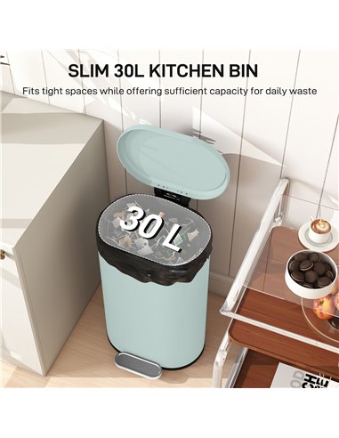 HOMCOM 30 L Modern Curved Kitchen Bin - Green