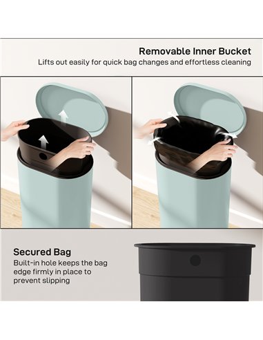 HOMCOM 30 L Modern Curved Kitchen Bin - Green