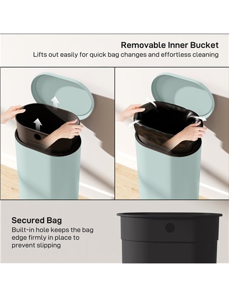 HOMCOM 30 L Modern Curved Kitchen Bin - Green