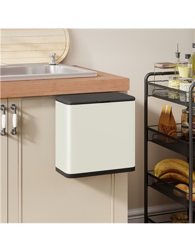 HOMCOM 8L Hanging Kitchen Bin, Rubbish bin with Lid and Removable Inner Bucket for Kitchen Cabinet Door, Under Sink, Office