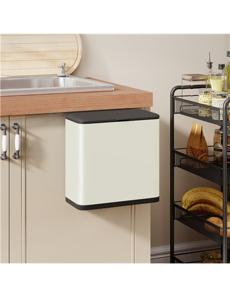 HOMCOM 8L Hanging Kitchen Bin, Rubbish bin with Lid and Removable Inner Bucket for Kitchen Cabinet Door, Under Sink, Office