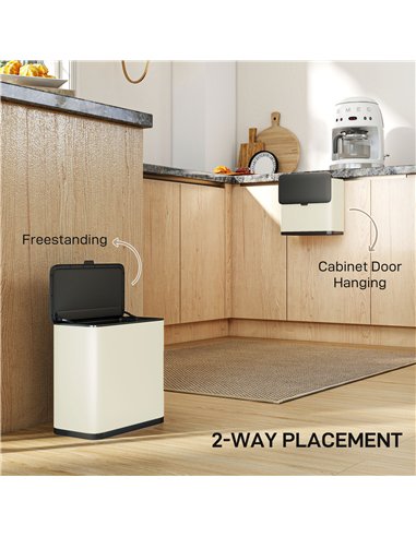 HOMCOM 8L Hanging Kitchen Bin, Rubbish bin with Lid and Removable Inner Bucket for Kitchen Cabinet Door, Under Sink, Office