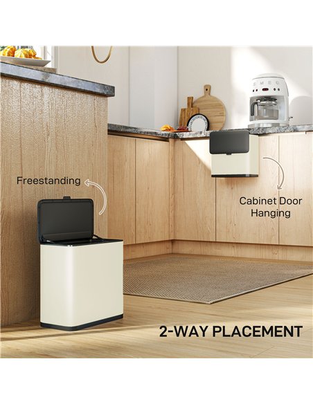 HOMCOM 8L Hanging Kitchen Bin, Rubbish bin with Lid and Removable Inner Bucket for Kitchen Cabinet Door, Under Sink, Office