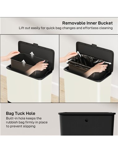 HOMCOM 8L Hanging Kitchen Bin, Rubbish bin with Lid and Removable Inner Bucket for Kitchen Cabinet Door, Under Sink, Office