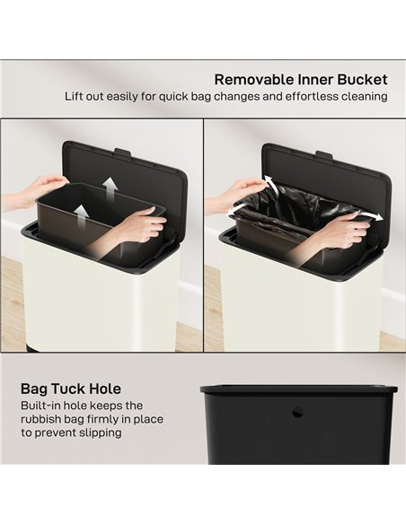 HOMCOM 8L Hanging Kitchen Bin, Rubbish bin with Lid and Removable Inner Bucket for Kitchen Cabinet Door, Under Sink, Office