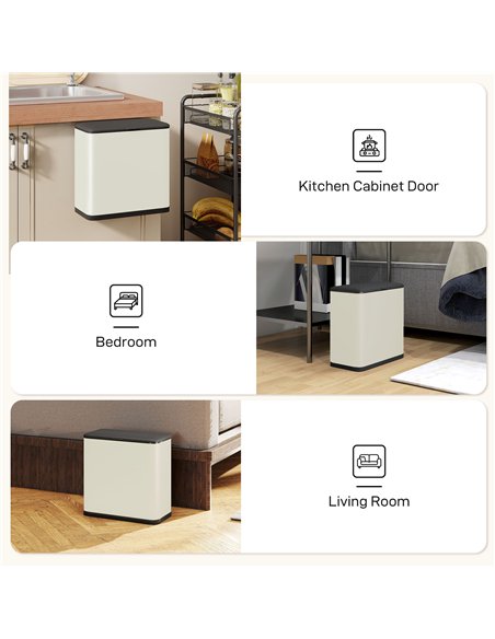 HOMCOM 8L Hanging Kitchen Bin, Rubbish bin with Lid and Removable Inner Bucket for Kitchen Cabinet Door, Under Sink, Office