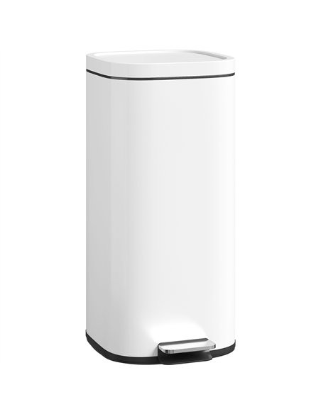HOMCOM 30L Kitchen Bin, Compact Pedal Bin with Soft-Close and Stay-Open Lid, Removable Bucket for Kitchen, Home, Office, White
