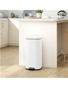 HOMCOM 30L Kitchen Bin, Compact Pedal Bin with Soft-Close and Stay-Open Lid, Removable Bucket for Kitchen, Home, Office, White 2
