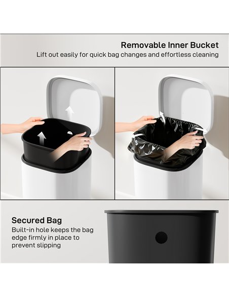 HOMCOM 30L Kitchen Bin, Compact Pedal Bin with Soft-Close and Stay-Open Lid, Removable Bucket for Kitchen, Home, Office, White