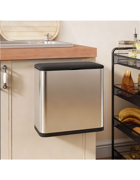 HOMCOM 8L Hanging Kitchen Bin, Rubbish bin with Lid and Removable Inner Bucket for Under Cabinet Door, Under Sink, Office