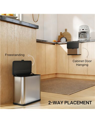 HOMCOM 8L Hanging Kitchen Bin, Rubbish bin with Lid and Removable Inner Bucket for Under Cabinet Door, Under Sink, Office
