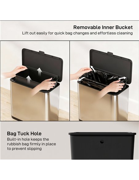 HOMCOM 8L Hanging Kitchen Bin, Rubbish bin with Lid and Removable Inner Bucket for Under Cabinet Door, Under Sink, Office