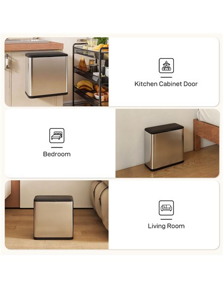 HOMCOM 8L Hanging Kitchen Bin, Rubbish bin with Lid and Removable Inner Bucket for Under Cabinet Door, Under Sink, Office