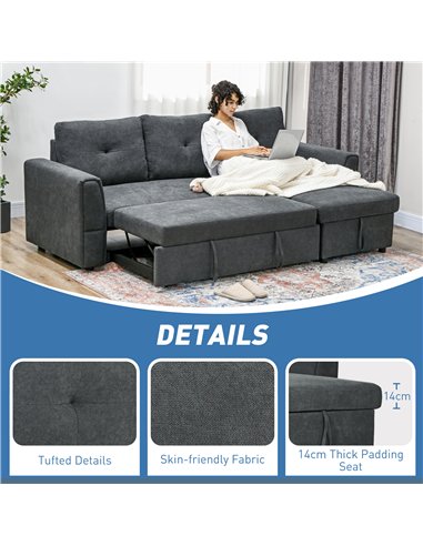 HOMCOM 3 Seater Sofa Bed, L Shaped Pull Out Sofa Bed with Storage, Convertible Click Clack Settee Sectional Sleeper Futon for Li