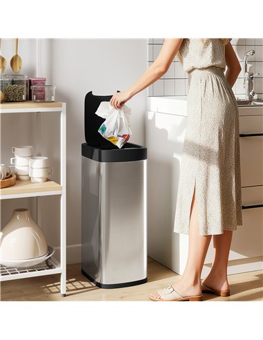 HOMCOM 50L Sensor Bin, Automatic Kitchen Bin, Manual Override, Battery Operated, Inner-Bucket-Free, for Kitchen, Bedroom