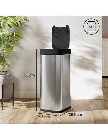 HOMCOM 50L Sensor Bin, Automatic Kitchen Bin, Manual Override, Battery Operated, Inner-Bucket-Free, for Kitchen, Bedroom