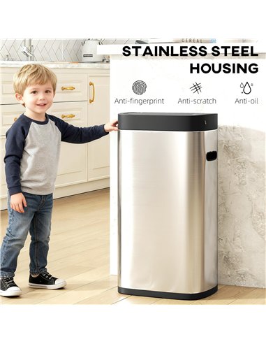 HOMCOM 50L Sensor Bin, Automatic Kitchen Bin, Manual Override, Battery Operated, Inner-Bucket-Free, for Kitchen, Bedroom