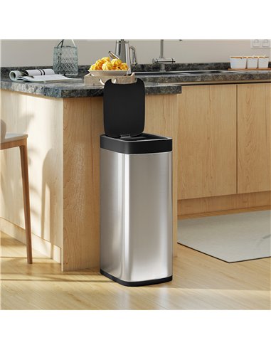 HOMCOM 50L Sensor Bin, Automatic Kitchen Bin, Manual Override, Battery Operated, Inner-Bucket-Free, for Kitchen, Bedroom