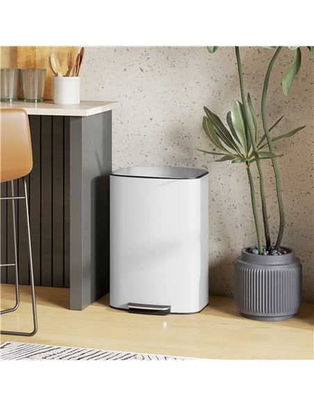 HOMCOM 50L Kitchen Bin with Soft-Close Lid and Stay-Open Function, Stainless Steel Pedal Bin with Removable Inner Bucket, Carry 
