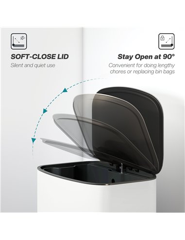 HOMCOM 50L Kitchen Bin with Soft-Close Lid and Stay-Open Function, Stainless Steel Pedal Bin with Removable Inner Bucket, Carry 