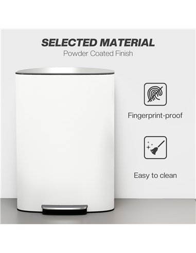 HOMCOM 50L Kitchen Bin with Soft-Close Lid and Stay-Open Function, Stainless Steel Pedal Bin with Removable Inner Bucket, Carry 