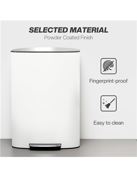 HOMCOM 50L Kitchen Bin with Soft-Close Lid and Stay-Open Function, Stainless Steel Pedal Bin with Removable Inner Bucket, Carry 