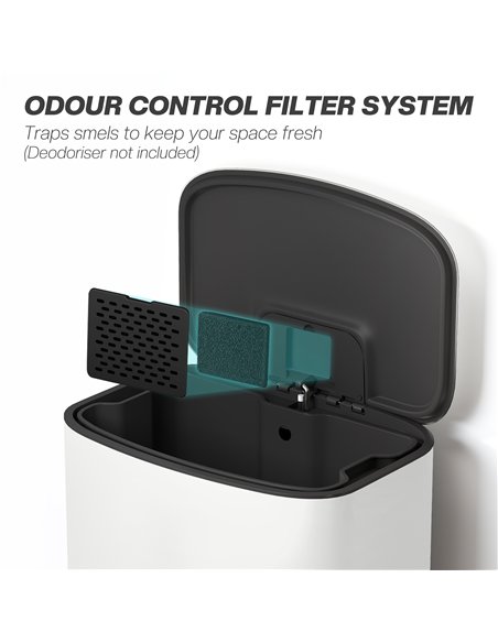 HOMCOM 50L Kitchen Bin with Soft-Close Lid and Stay-Open Function, Stainless Steel Pedal Bin with Removable Inner Bucket, Carry 