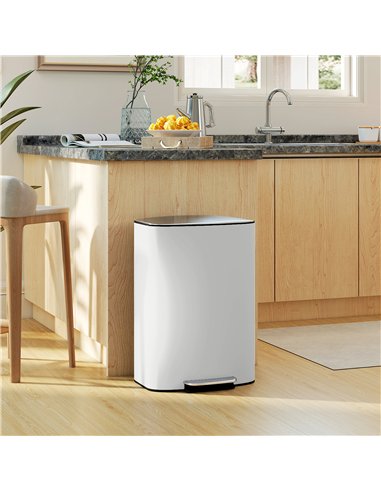 HOMCOM 50L Kitchen Bin with Soft-Close Lid and Stay-Open Function, Stainless Steel Pedal Bin with Removable Inner Bucket, Carry 
