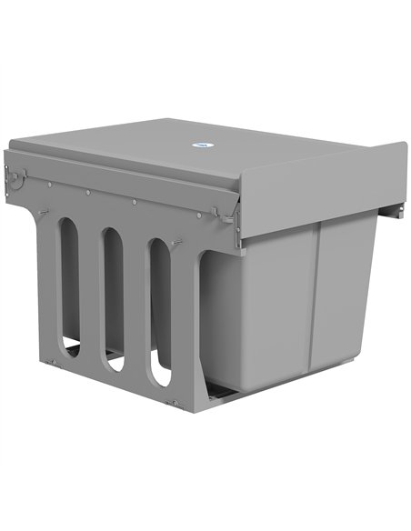 HOMCOM Pull Out Bin, Under Sink Bin - 2 Removable Compartments (15L Each) for 400mm Cabinets, Light Grey