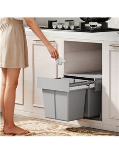 HOMCOM Pull Out Bin, Under Sink Bin - 2 Removable Compartments (15L Each) for 400mm Cabinets, Light Grey 2