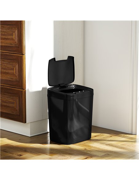 HOMCOM 15L Sensor Bin, Automatic Touchless Kitchen Bin, Easy Clean, Battery Operated for Home Office, Bedroom, Bathroom, Black